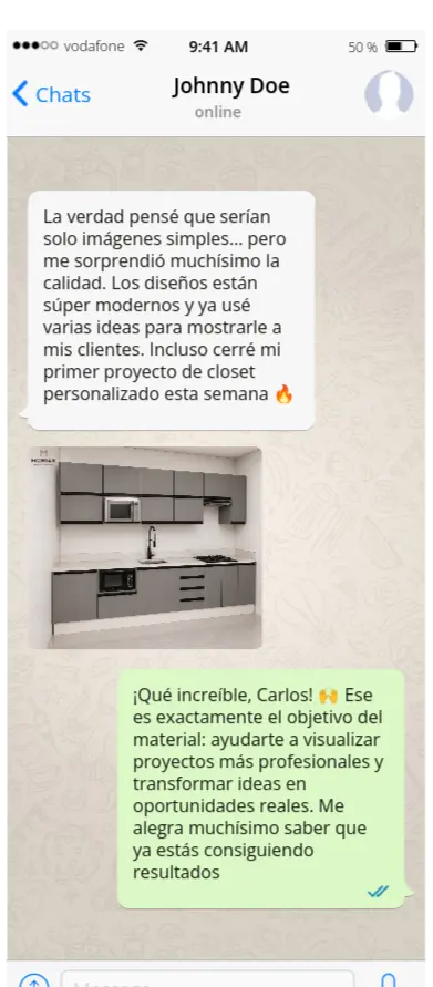 Mensaje de Carlos sobre los 97 Proyectos de Muebles a Medida